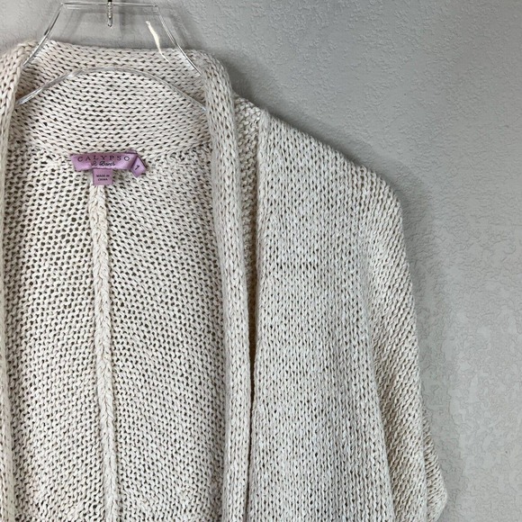 Calypso‎ Women Cream Etain Sweater Coastal Grandma Knit Open Cardigan Size 1 - Picture 3 of 10